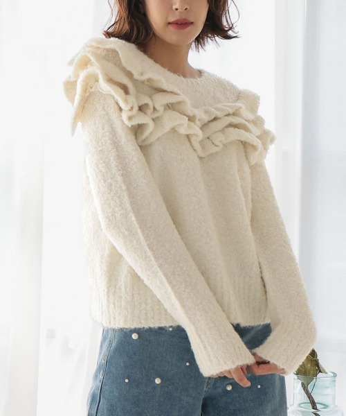 DONOBAN（ドノバン） ニット セーター 2wayブークレショルダーフリル