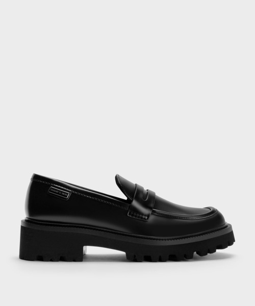 【美品】CHARLES&KEITH カバードリッジシール ローファー ブラック CHARLES ＆ KEITH ローファー カバードリッジソール レディース