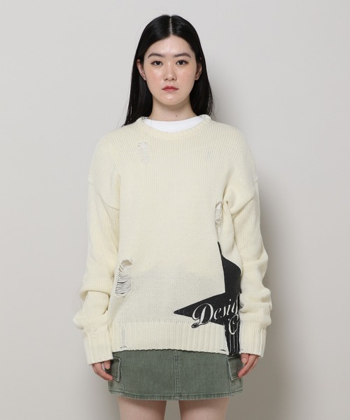 ニット セーター 「UNISEX」CAVISH／ダメージスター ニット　2983372 レディース メンズ Cavish ニット セーター 「UNISEX」CAVISH／ダメージスター