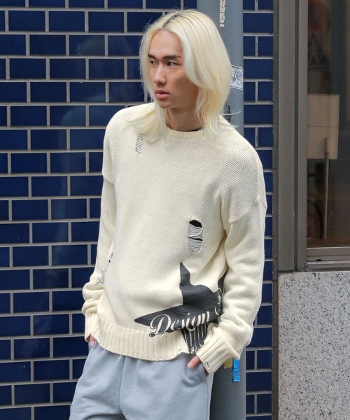 ニット セーター 「UNISEX」CAVISH／ダメージスター ニット　2983372 レディース メンズ Cavish ニット セーター 「UNISEX」CAVISH／ダメージスター