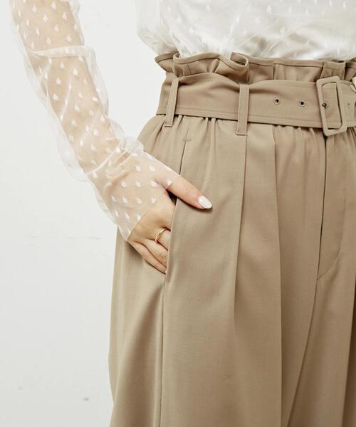 パンツ ベルトつきタックパンツ（セットアップ可） レディース 