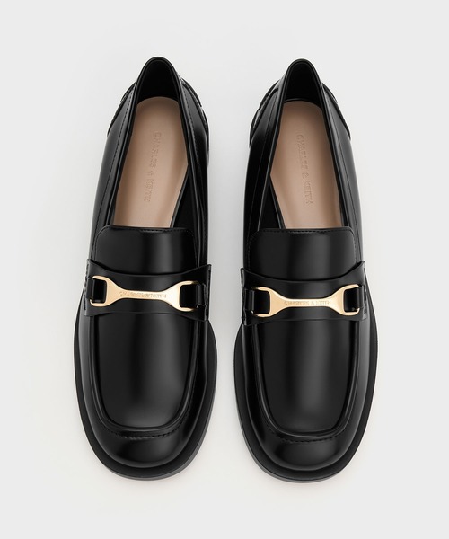 CHARLES & KEITH ブラック メタリックアクセント ローファー CHARLES ＆ KEITH ローファー メタリックアクセント レディース