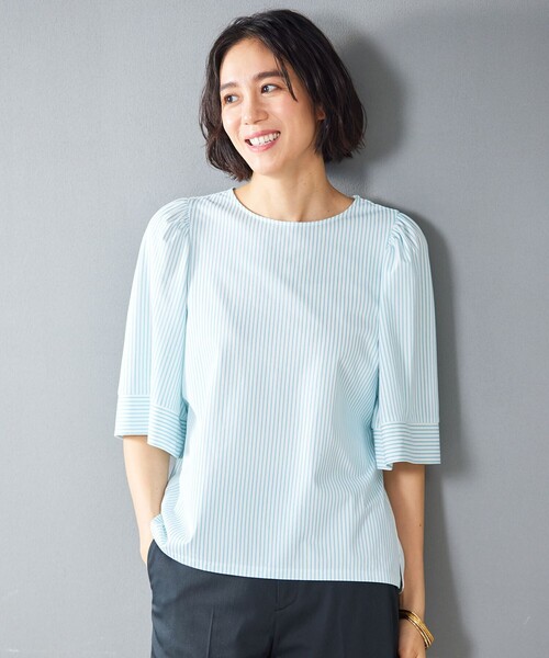 tシャツ 「洗える」リヨセルコットンストライプ カットソー レディース