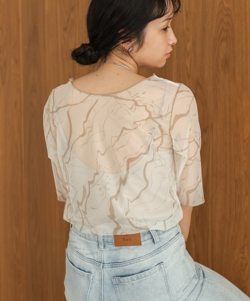 トップス Babylclub string top BAB（バブ） tシャツ 前後2WAYマーブルシアーメッシュトップス