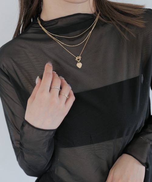 tシャツ ハイネックシアートップ／high neck sheer top モックネック 長袖 シースルー メッシュ オーガンジー 透け感 インナー シ Reurie' tシャツ ハイネックシアートップ／high neck sheer top