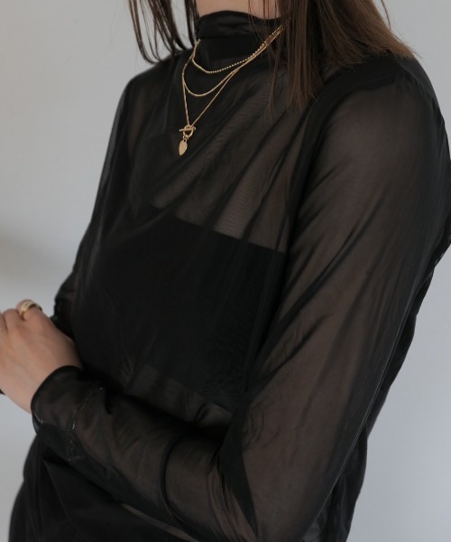 Reurie' tシャツ ハイネックシアートップ／high neck sheer top