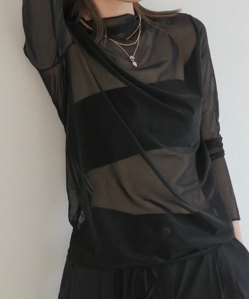 Reurie' tシャツ ハイネックシアートップ／high neck sheer top
