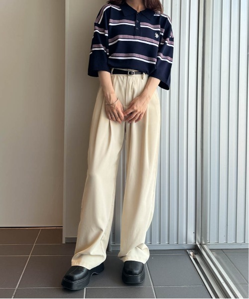 ニット セーター 「U.S.POLO ASSN.」 ワンポイント刺繍半袖ニットポロシャツ レディース