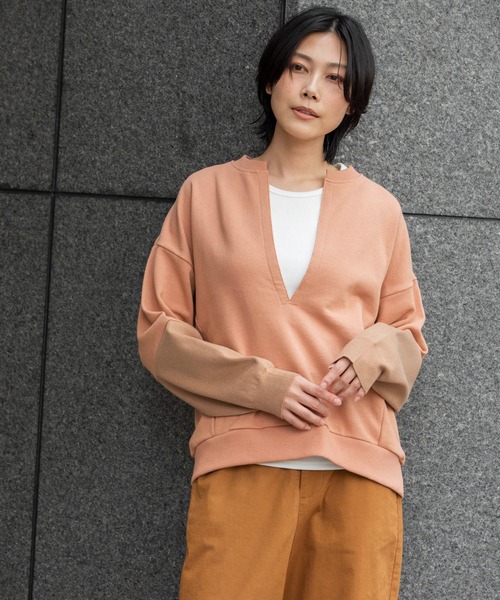 tシャツ フレンチテリー×ニットジャージドッキングプルオーバー レディース