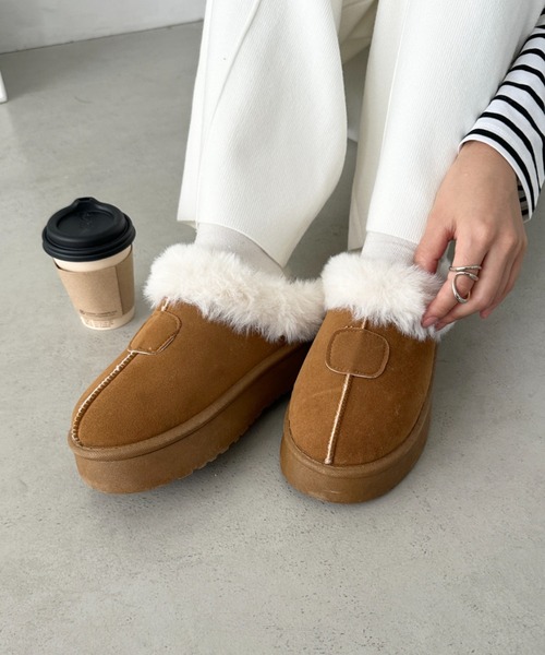 CLEA スリッポン フェイクファー厚底ムートンスリッポンシューズ