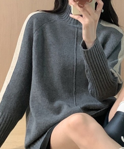 tシャツ ハイネック袖ラインピンタックニットプルオーバー レディース deux amour tシャツ ハイネック袖ラインピンタックニットプル