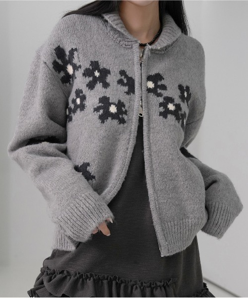 gossip!ロサンゼルス ニット セーター Y2K レトロ 小花柄ニットダブル