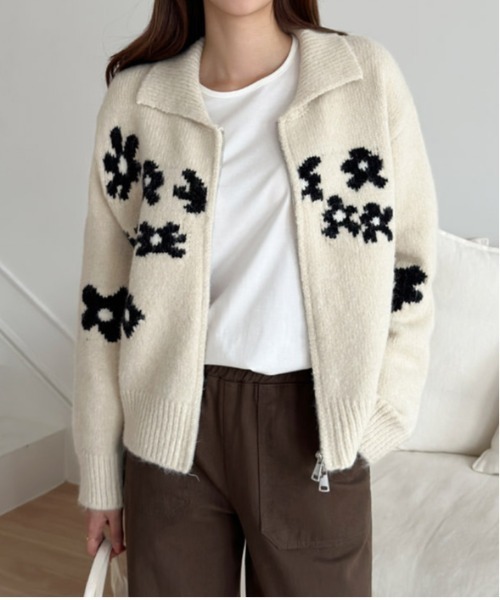 gossip!ロサンゼルス ニット セーター Y2K レトロ 小花柄ニットダブル