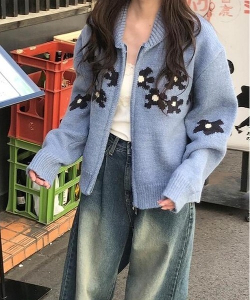 gossip!ロサンゼルス ニット セーター Y2K レトロ 小花柄ニットダブル 