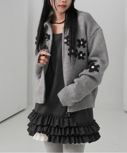 gossip!ロサンゼルス ニット セーター Y2K レトロ 小花柄ニットダブル