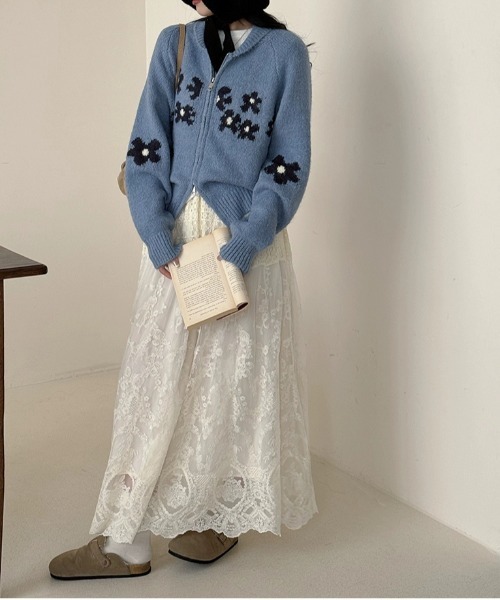 gossip!ロサンゼルス ニット セーター Y2K レトロ 小花柄ニットダブル