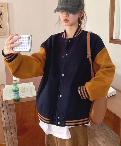 「SHEENA」 スタジャン M ネイビー レディース_画像2