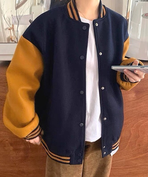 「SHEENA」 スタジャン M ネイビー レディース_画像3