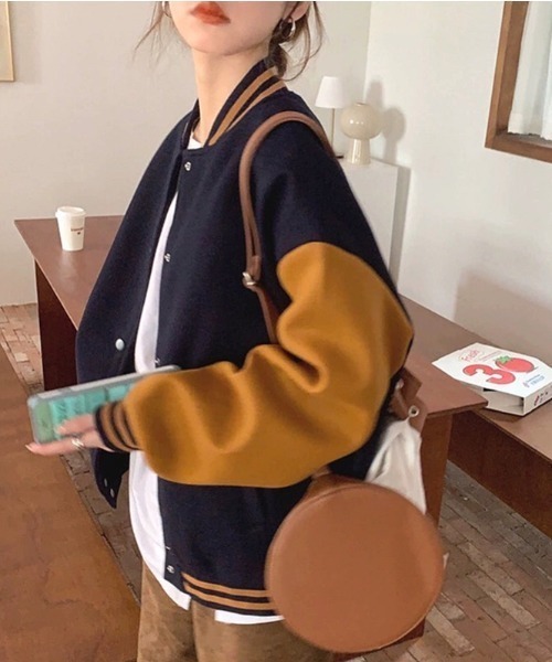 「SHEENA」 スタジャン M ネイビー レディース_画像4