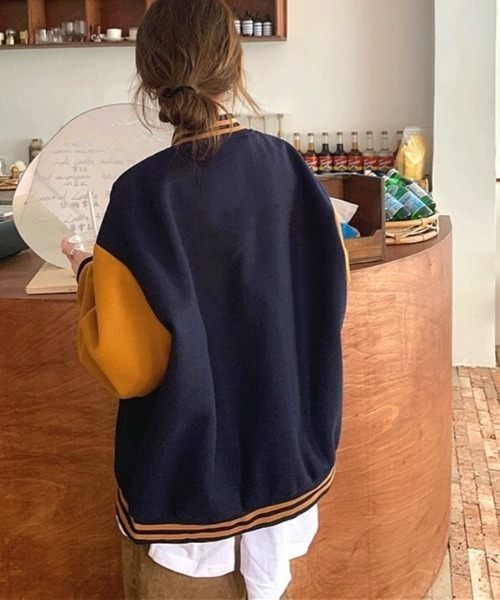 「SHEENA」 スタジャン M ネイビー レディース_画像5