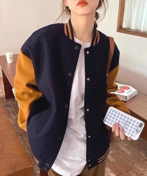 「SHEENA」 スタジャン M ネイビー レディース_画像6