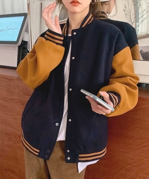 「SHEENA」 スタジャン M ネイビー レディース_画像7