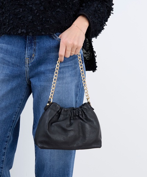 【AULENTTI】ショルダーバッグ 黒 AULENTTI / 2WAY レザー ショルダーバッグ