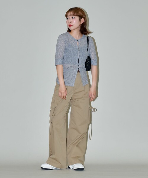 キャピタル　ベージュ ワークパンツ リボン付き PUBLUX（パブリュクス） ワイドパンツ パンツ リボン付きワークワイド