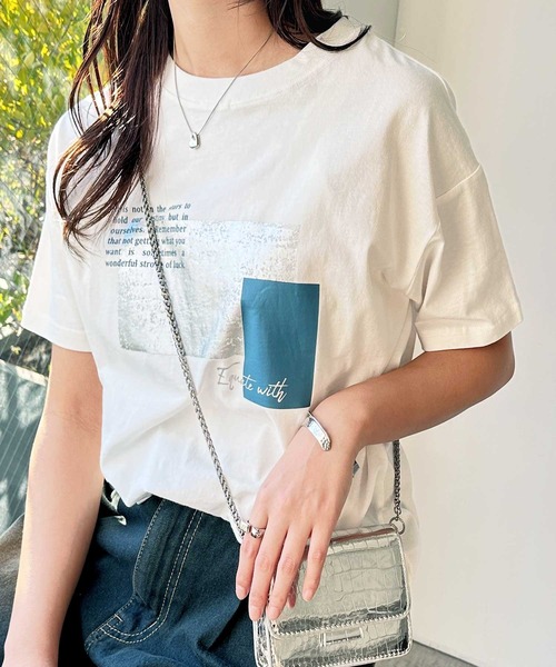 Invel クレンジング製品 シルバー袋 レディース 半袖Tシャツ サイズM GeeRA（ジーラ） tシャツ 半袖 箔メタリック＆宇宙プリントオーバー