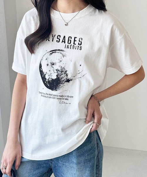 GeeRA tシャツ 箔メタリック＆宇宙プリントオーバーサイズ半袖T