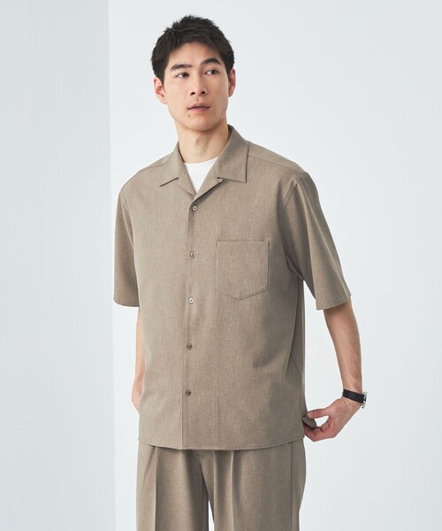 シャツ シャンブレー ツイル ジャストルーズ オープンカラー 半袖 シャツ -ストレッチ- メンズ | green label relaxing | 01