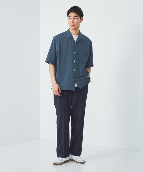 シャツ シャンブレー ツイル ジャストルーズ オープンカラー 半袖 シャツ -ストレッチ- メンズ | green label relaxing | 04