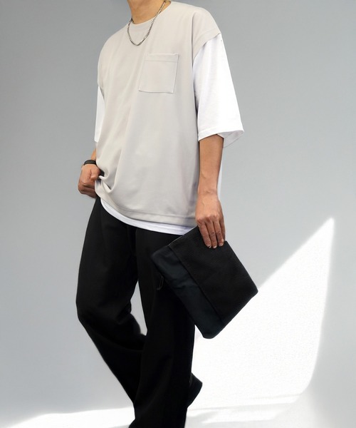 tシャツ オーバーサイズ ベスト風 Tシャツ 無地 カットソー メンズ