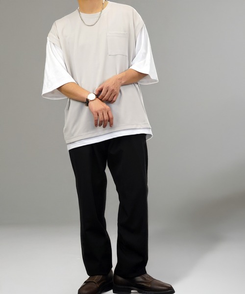 tシャツ オーバーサイズ ベスト風 Tシャツ 無地 カットソー メンズ