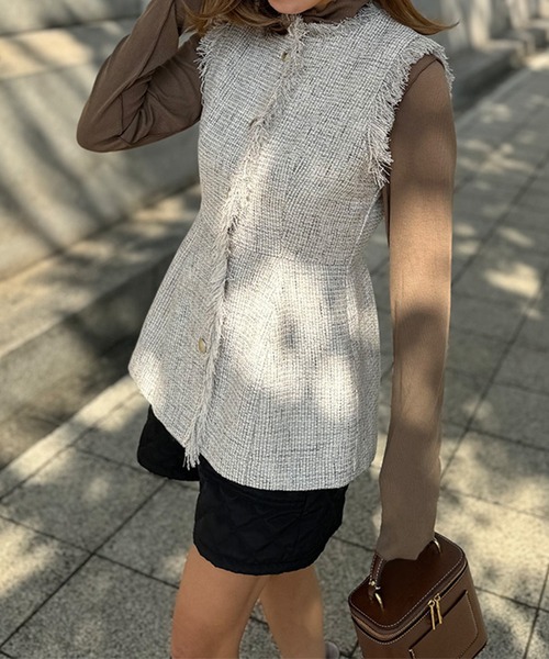 ST.ROONEY（セントルーニー） ベスト ジレ ツイードフリンジベスト「低
