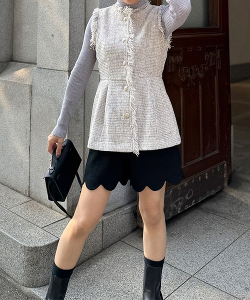 ST.ROONEY（セントルーニー） ベスト ジレ ツイードフリンジベスト「低