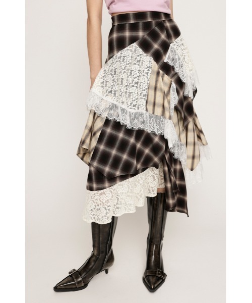 SLY スカート REMAKE LIKE LACE CHECK SK リメイクライク レース