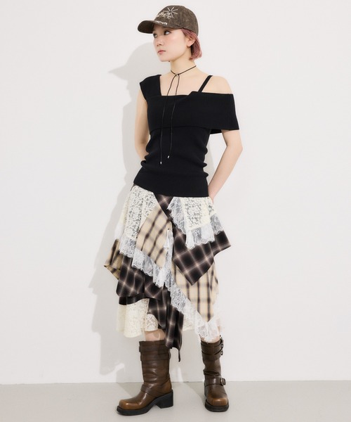 SLY スカート REMAKE LIKE LACE CHECK SK リメイクライク レース