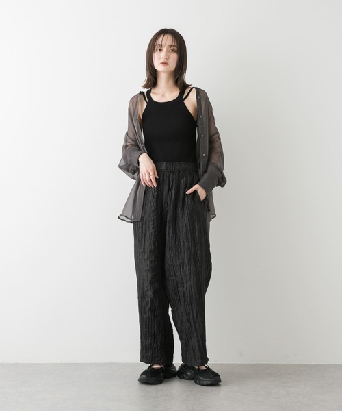 FUMIKA_UCHIDA/DOUBLE RIB U-NECK NEEDLE DRAWING NO-SLEEVE