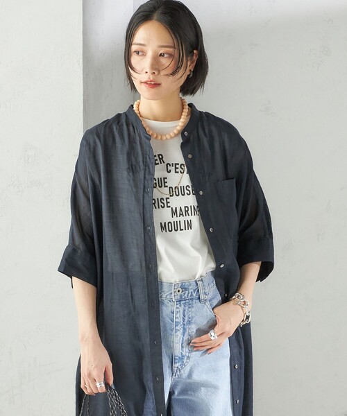 慈雨☆23年春☆手描きプリント変形シャツワンピース☆手洗い可☆美品です SHIPS（シップス） ワンピース 半袖 「手洗い可能」ラミー 4 スタンド