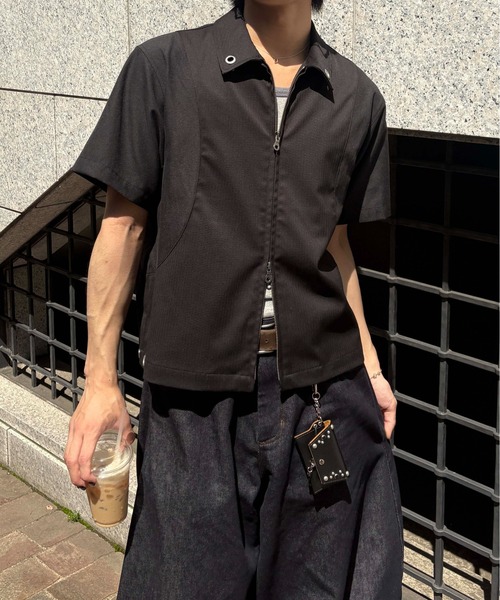 【 】★メンズ ジップアップ オーバー シャツ★ ジップアップ シャツ メンズ 長袖 プルオーバーシャツ ジップ