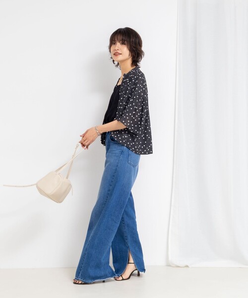 ブラウス シャツ ドットギャザーショート丈ブラウス レディース NOLLEY'S ブラウス シャツ ドットギャザーショート丈ブラウス