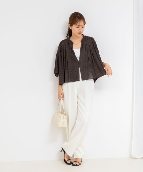 ブラウス シャツ ドットギャザーショート丈ブラウス レディース NOLLEY'S ブラウス シャツ ドットギャザーショート丈ブラウス