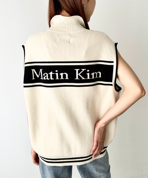 ベスト ジレ Matin Kim(マーティンキム)/バックロゴ ノースリーブ ハイネック ダブルジップ ニット ベスト/SPELL POINT STR