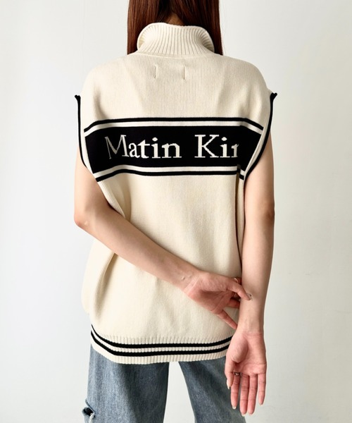 Matin Kim ニットベスト S ホワイト Matin Kim バックロゴ ノースリーブ ニット ベスト - メルカリ