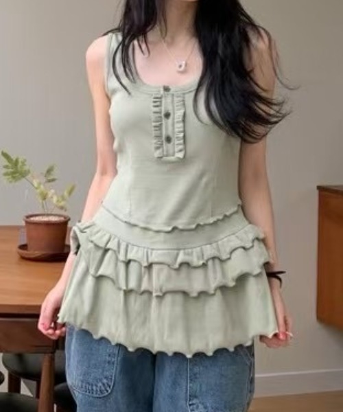 tシャツ ティアードフリル タンクトップチュニック レディース