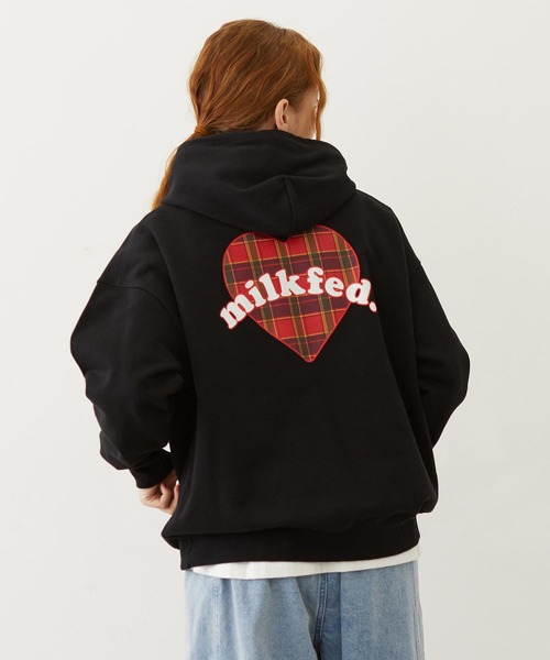 MILKFED.（ミルクフェド） パーカー PLAID HEART SWEAT HOODIE