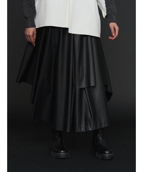 UN3D.（アンスリード） パンツ FAKE LEATHER ASYMME LAYERED PT