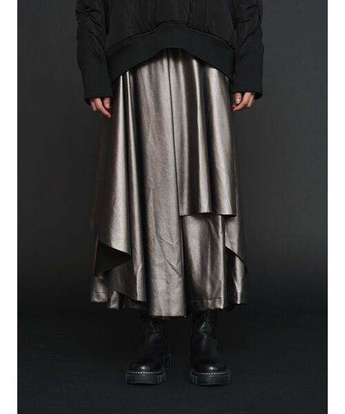UN3D.（アンスリード） パンツ FAKE LEATHER ASYMME LAYERED PT