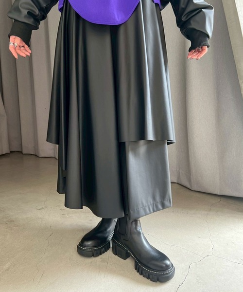 UN3D.（アンスリード） パンツ FAKE LEATHER ASYMME LAYERED PT
